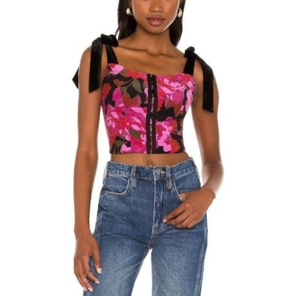 FREE PEOPLE Addie Floral Print Velvet Strap Corset Top - Small - NWT - Picture 1 of 5